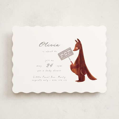 This is a cloud baby shower invitations with standard by Gwen Bedat called kangaroo pop printing on signature in standard