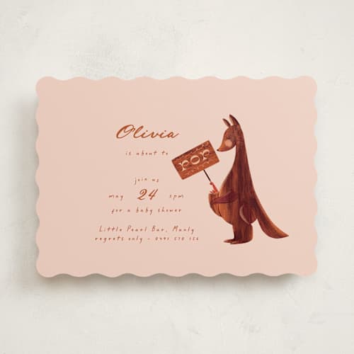 This is a candy baby shower invitations with standard by Gwen Bedat called kangaroo pop printing on signature in standard