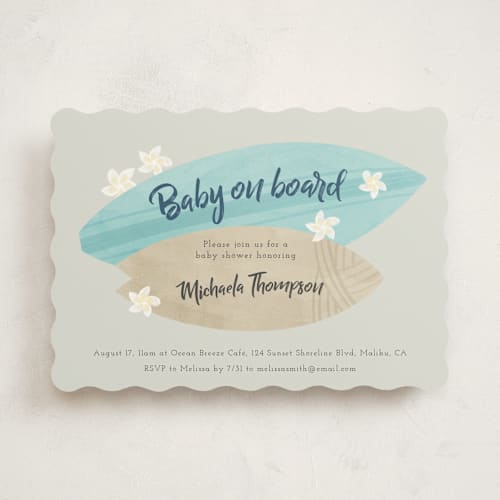 This is a pebble baby shower invitations with standard by Adelyn T. called surf baby printing on signature in standard