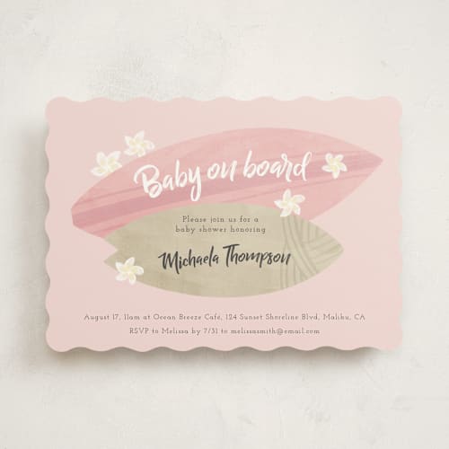 This is a berry baby shower invitations with standard by Adelyn T. called surf baby printing on signature in standard