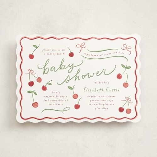 This is a cherry delight baby shower invitations with standard by Erin German called cherry sweet printing on signature in standard
