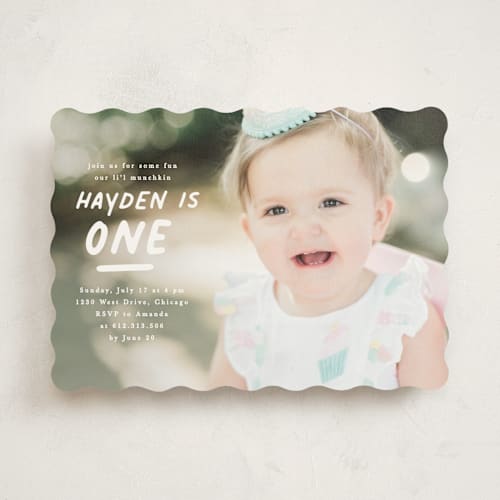 This is a marshmellow kids birthday invitations with standard by Creo Study called one is fun printing on signature in standard