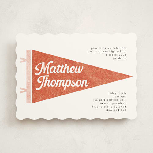 This is a cardinal graduation invitations with standard by Catherine Culvenor called pennant party printing on signature in standard