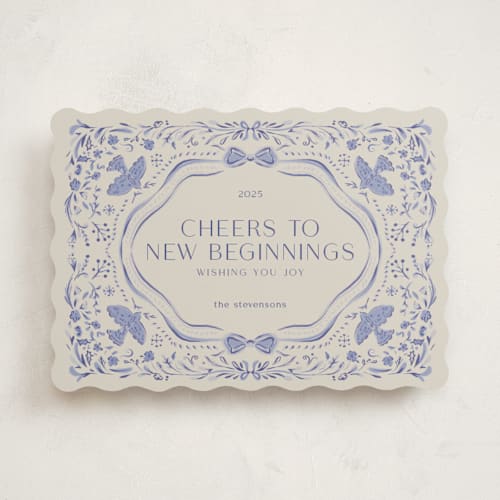 This is a winter sky non photo holiday cards with standard by Lucrecia Caporale called painterly ceramic border printing on signature in standard