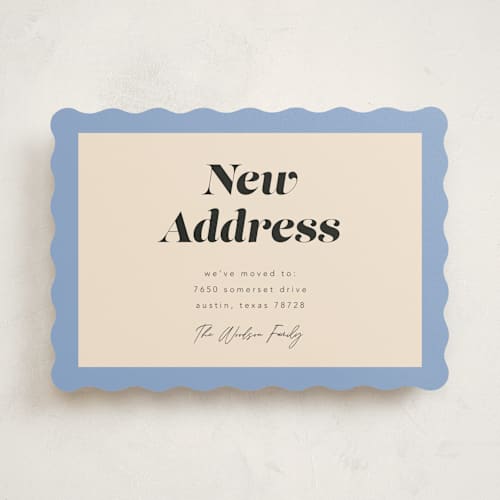 This is a periwinkle moving announcements with standard by Morgan Kendall called label printing on signature in standard