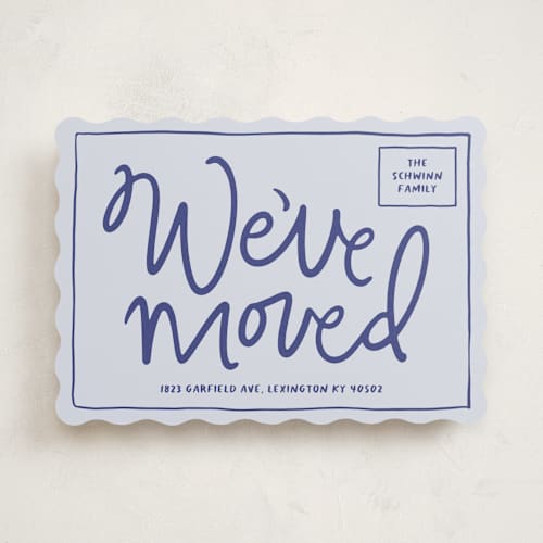 This is a indigo moving announcements with standard by Inkblot Design called sealed and delivered printing on signature in standard