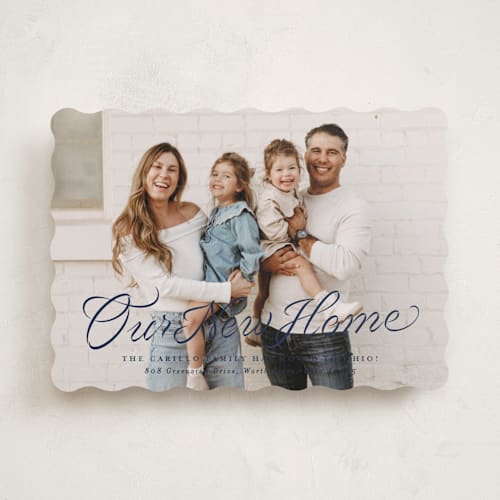 This is a denim moving announcements with standard by Lea Delaveris called this new home of ours printing on signature in standard