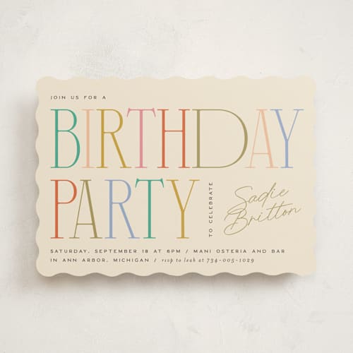 This is a candy party invitations with standard by Ellen Schlegelmilch called birthday serifs printing on signature in standard