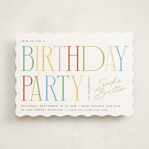 This is a sprinkle party invitations with standard by Ellen Schlegelmilch called birthday serifs printing on signature in standard