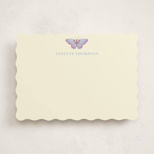 This is a periwinkle personalized stationery thank you cards with standard by IGGI called butterfly notecard printing on signature in 5x7