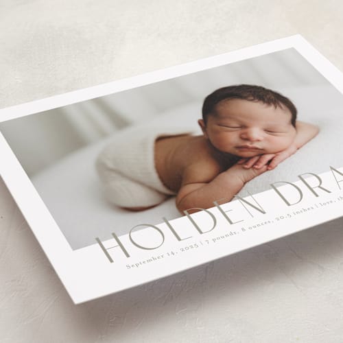 This is a latte grand birth announcements with standard by Jessica Williams called sweetest name printing on smooth signature in grand