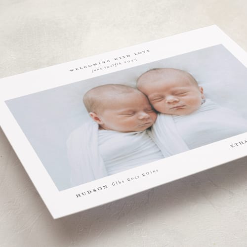 This is a cloud grand birth announcements with standard by Lori Wemple called twin printing on smooth signature in grand