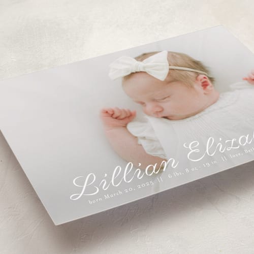 This is a cotton grand birth announcements with standard by Megan Davis called georgette printing on smooth signature in grand