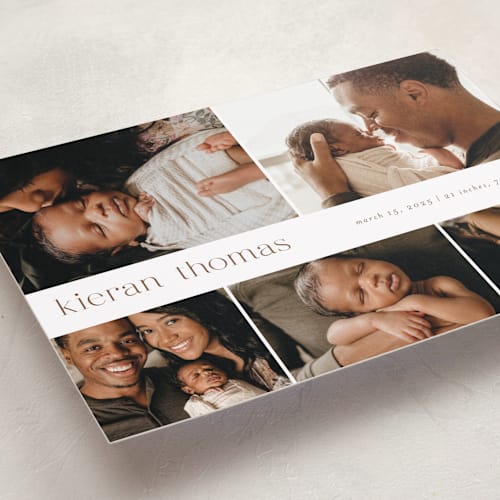 This is a cocoa grand birth announcements with standard by chocomocacino called concha printing on smooth signature in grand