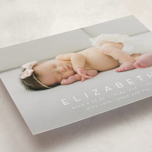 This is a sugar grand birth announcements with standard by Juneau Designs called sweet love printing on smooth signature in grand