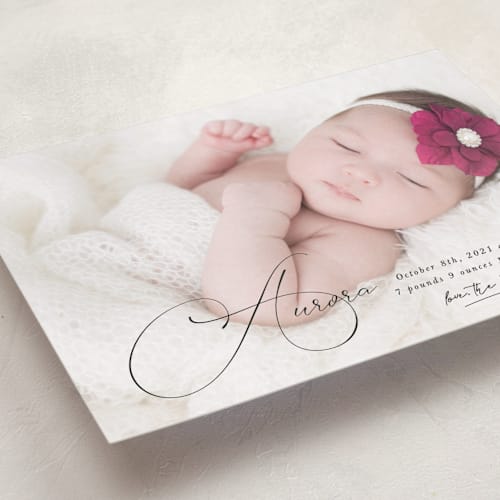 This is a onyx grand birth announcements with standard by Kristel called special love printing on recycled smooth signature in grand