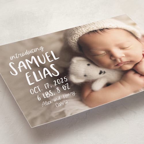 This is a cloud grand birth announcements with standard by Lea Delaveris called all write printing on recycled smooth signature in grand