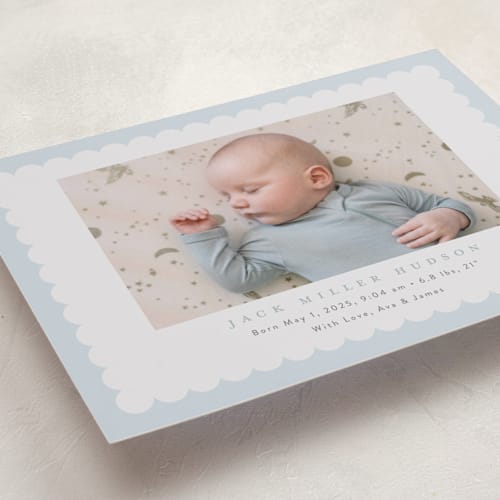 This is a sky grand birth announcements with standard by Nicoletta Savod called charmed printing on smooth signature in grand