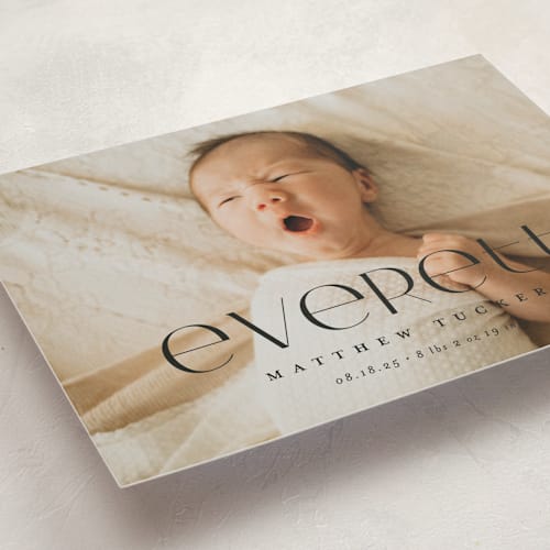 This is a onyx grand birth announcements with standard by Erica Krystek called modern name printing on smooth signature in grand