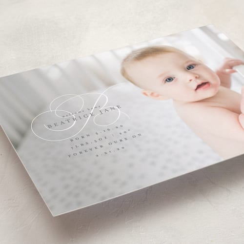 This is a silver sage grand birth announcements with standard by Olivia Raufman called classic welcome printing on recycled smooth signature in grand