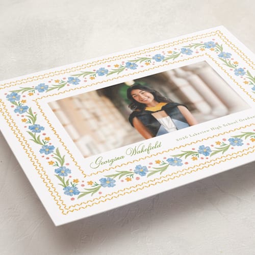 This is a sky graduation announcements with standard by Melanie Kosuge called blooming printing on recycled smooth signature in grand