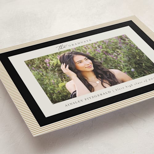 This is a noir graduation announcements with standard by Jackie Crawford called modern striped frame printing on recycled smooth signature in grand