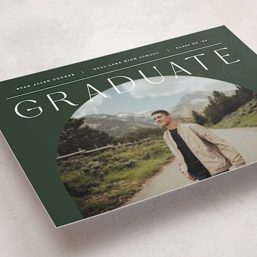This is a evergreen graduation announcements with standard by Pixel and Hank called vision printing on recycled smooth signature in grand