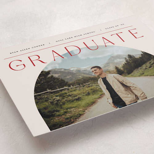 This is a cherry graduation announcements with standard by Pixel and Hank called vision printing on recycled smooth signature in grand