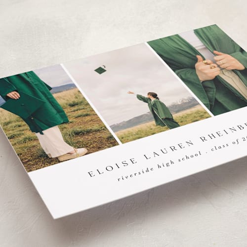 This is a cotton graduation announcements with standard by Morgan Kendall called carousel printing on recycled smooth signature in grand