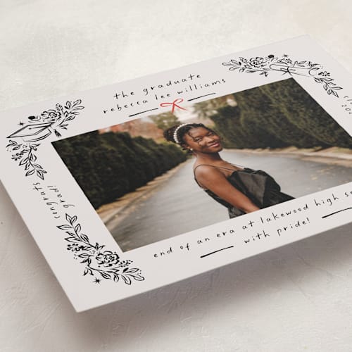 This is a linen graduation announcements with standard by Ana de Sousa called celebratory frame printing on recycled smooth signature in grand