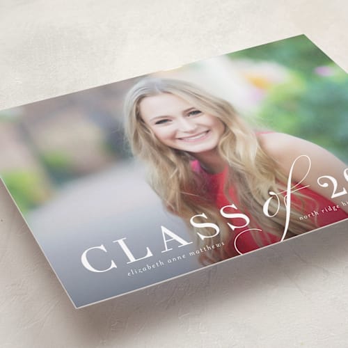 This is a pebble graduation announcements with standard by Katy Shen called timeless grad printing on recycled smooth signature in grand