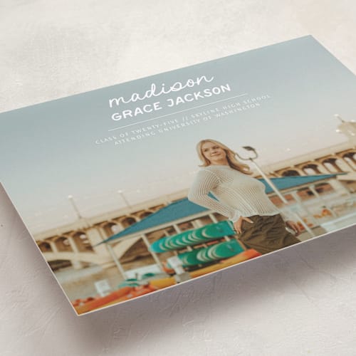 This is a snow graduation announcements with standard by Stephanie Heinrich Godbout called handwritten stack printing on recycled smooth signature in grand