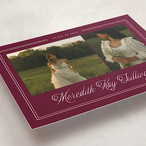 This is a plum graduation announcements with standard by Brianne Larsen called timeless border printing on recycled smooth signature in grand
