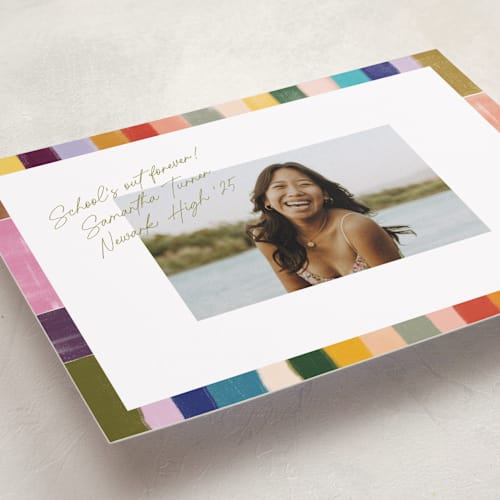 This is a olive graduation announcements with standard by Sierra Lee called colorful scallop printing on recycled smooth signature in grand