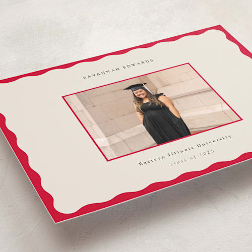 This is a crimson graduation announcements with standard by Baumbirdy called decorative frame printing on recycled smooth signature in grand