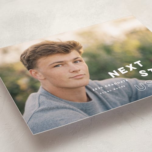 This is a pearl graduation announcements with standard by Sara Hicks Malone called next stop printing on recycled smooth signature in grand