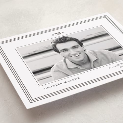 This is a steel graduation announcements with standard by Creo Study called timeless impressions printing on recycled smooth signature in grand