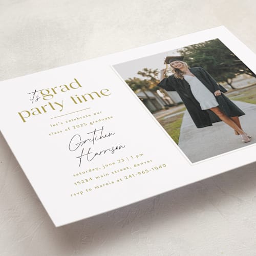 This is a marigold graduation invitations with standard by Ashlee Townsend called grad party time printing on recycled smooth signature in grand