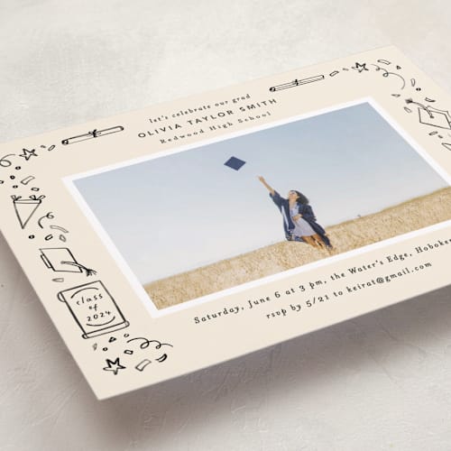 This is a sand graduation invitations with standard by Creo Study called iconic printing on recycled smooth signature in grand