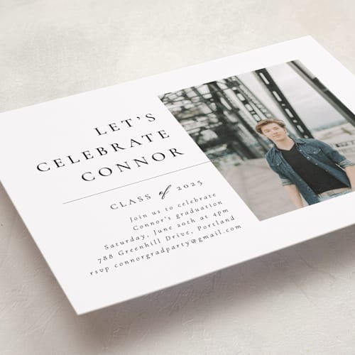 This is a snow graduation invitations with standard by Meggy Masters called divided printing on recycled smooth signature in grand