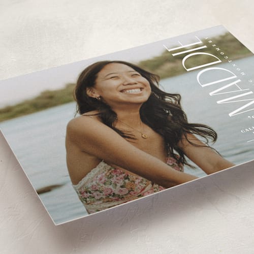 This is a snow graduation announcements with standard by Owl and Toad called pillar printing on recycled smooth signature in grand