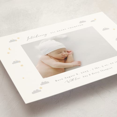 This is a cotton grand birth announcements with standard by Angela Thompson called disney's winnie the pooh night sky printing on signature in grand