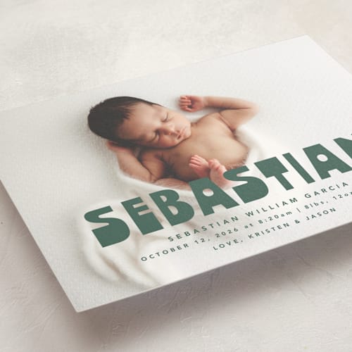 This is a forest grand birth announcements with standard by Anna Elder called boldly named printing on signature in grand