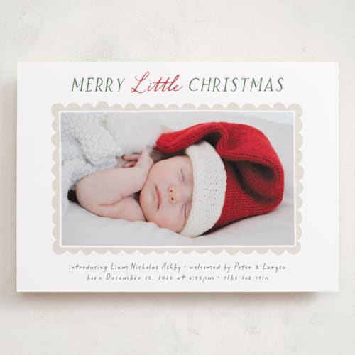 This is a holly babys first christmas with standard by Hooray Creative called merry scallop printing on recycled smooth signature in grand