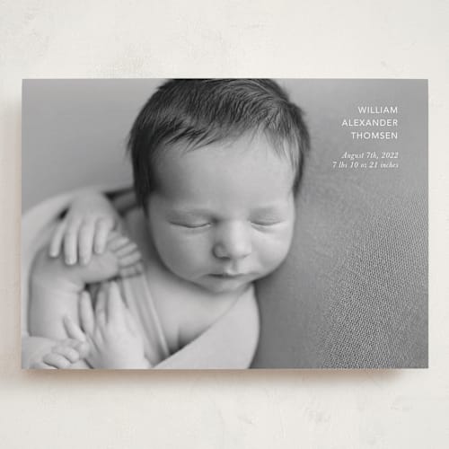 This is a cloud grand birth announcements with standard by Kristin Oliversen called simple details printing on recycled smooth signature in grand