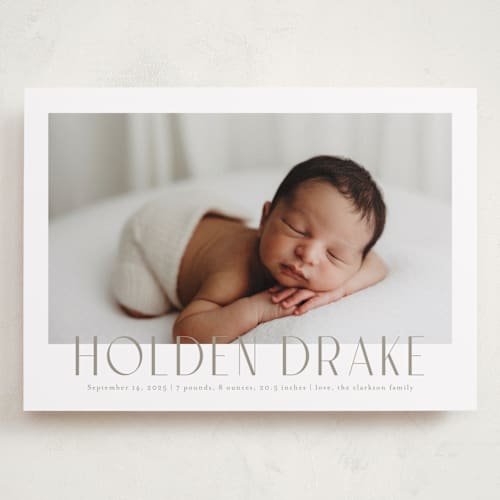 This is a latte grand birth announcements with standard by Jessica Williams called sweetest name printing on smooth signature in grand