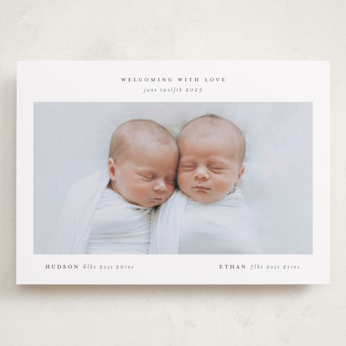 This is a cloud grand birth announcements with standard by Lori Wemple called twin printing on smooth signature in grand