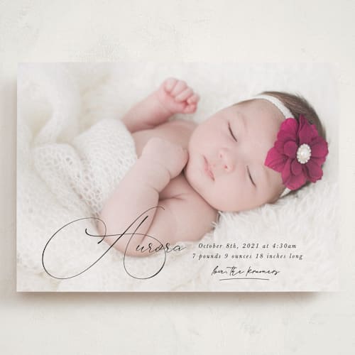 This is a onyx grand birth announcements with standard by Kristel called special love printing on recycled smooth signature in grand