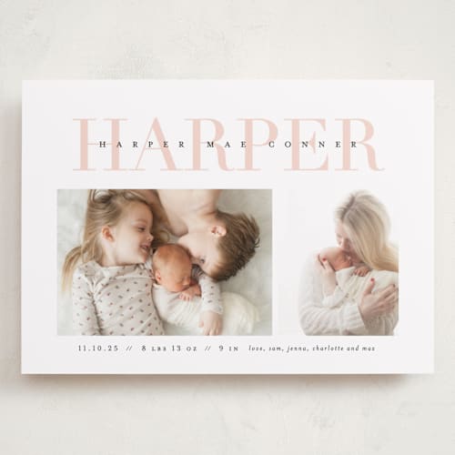 This is a blush grand birth announcements with standard by Lauren Chism called love-ly printing on smooth signature in grand