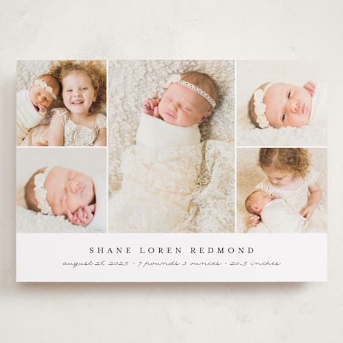 This is a slate grand birth announcements with standard by Brianne Larsen called classically modern printing on recycled smooth signature in grand
